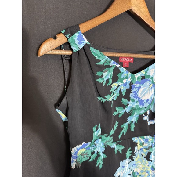 Merona Tank Dress Blue Green Lined Sheer Dark Floral Fairy Y2K babydoll S - Picture 7 of 10